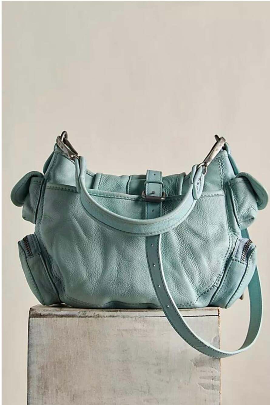 Free People We The Free Baby Asher Tote Washed Sail Blue Leather Bag